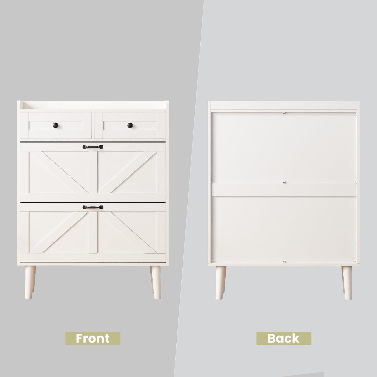 Shoe Cabinet with 2 Flip Drawers & 2 Drawers, Narrow Shoe Storage Cabinet, Freestanding Hidden Shoe Rack Cabinet for Entryway, Living Room, Front Door, Behind Door, White