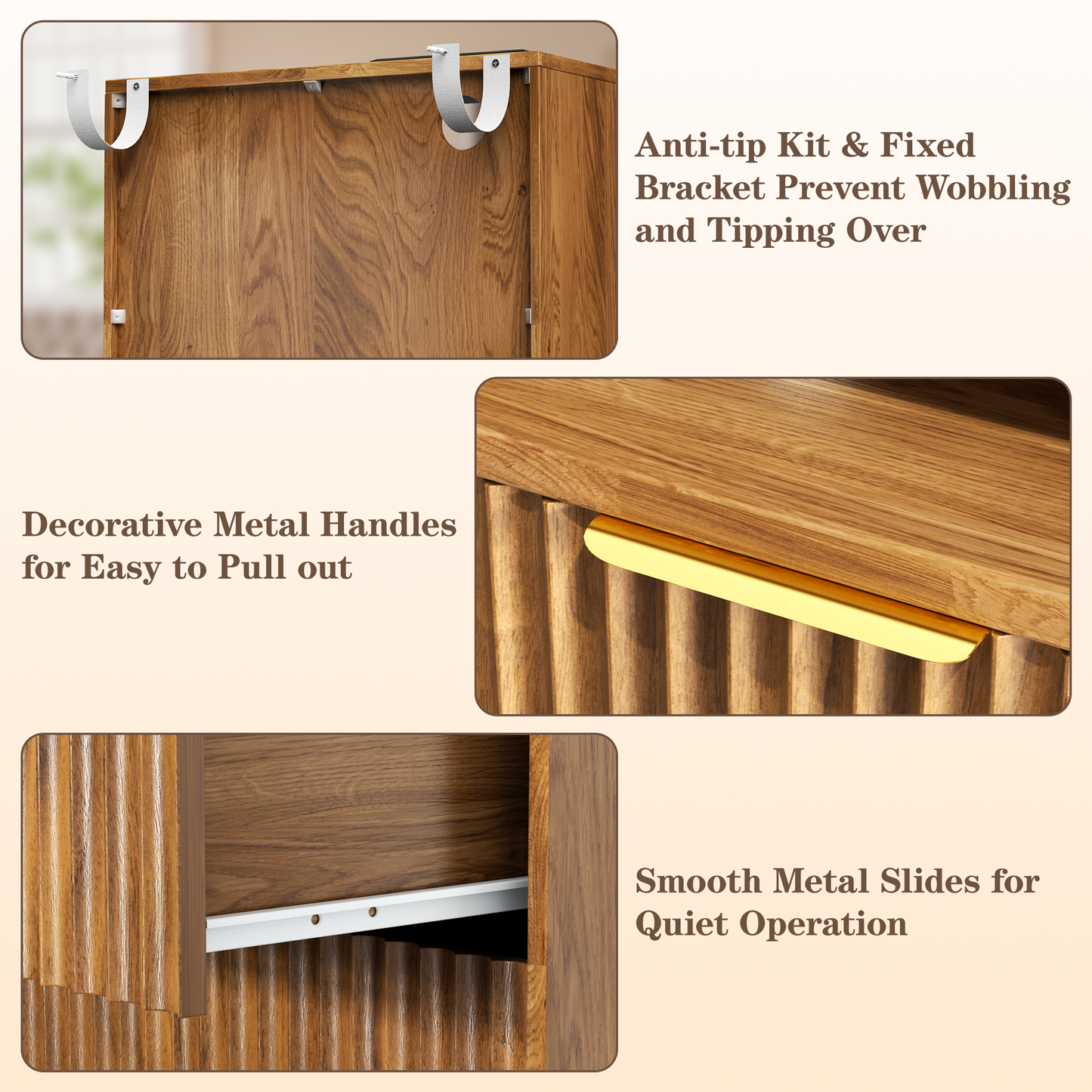23.6'' W Fluted Nightstand Set of 2, Wood Night Stand with Charging Station, 2 Drawers and Open Shelf Bedside Table, Wood End Table Small Dresser for Bedroom Living Room, Walnut
