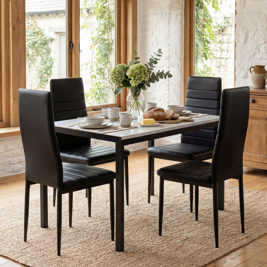 Dining Table Set for 4, Marble Dining Room Table Set for 4, Space Saving Kitchen Table and Chairs for 4, 5 Piece Dining Table Set with Sturdy Metal Frame for Living Room, Small Spaces.