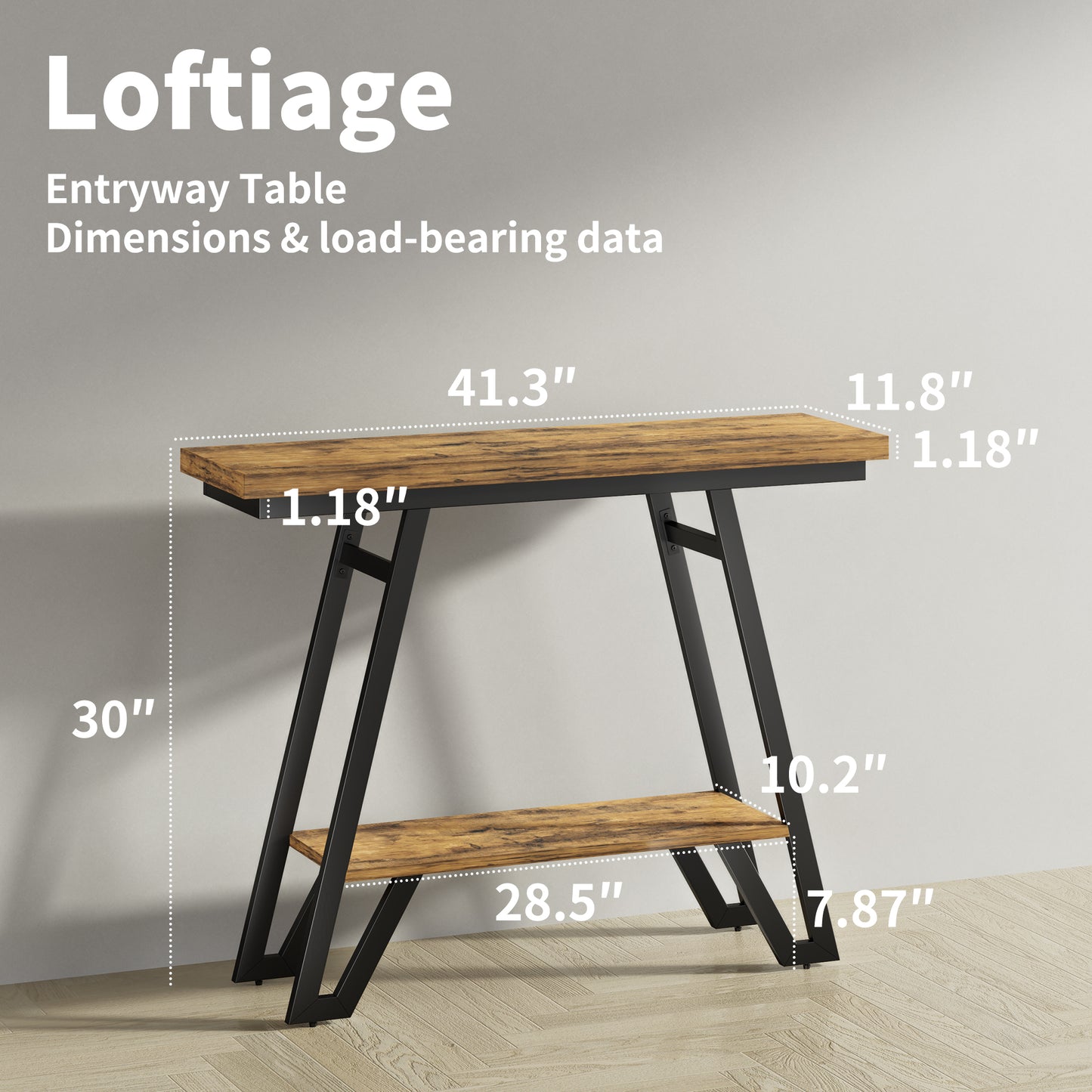 Console Table for Entryway, Space Saving Small Entryway Table with Open Shelves, Narrow Sofa Table Behind Couch for Living Room, Hallway, Easy Assembly, Wooden Top