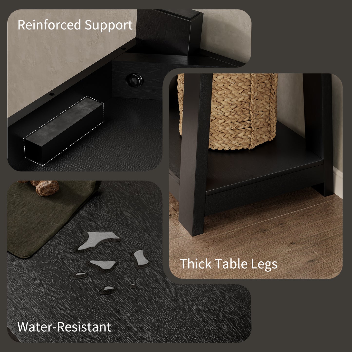 43.5'' Wood Entryway Table, Narrow Console Table with Storage, Behind Couch Sofa Table with Open Shelves for Hallway, Narrow Space, Easy Assembly, Black