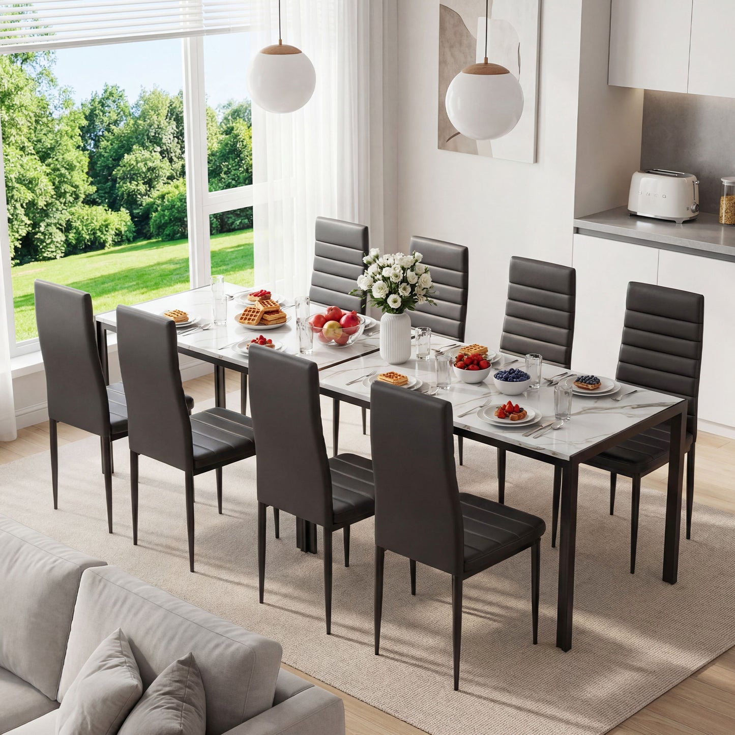 Dining Table Set for 4, Marble Dining Room Table Set for 4, Space Saving Kitchen Table and Chairs for 4, 5 Piece Dining Table Set with Sturdy Metal Frame for Living Room, Small Spaces.