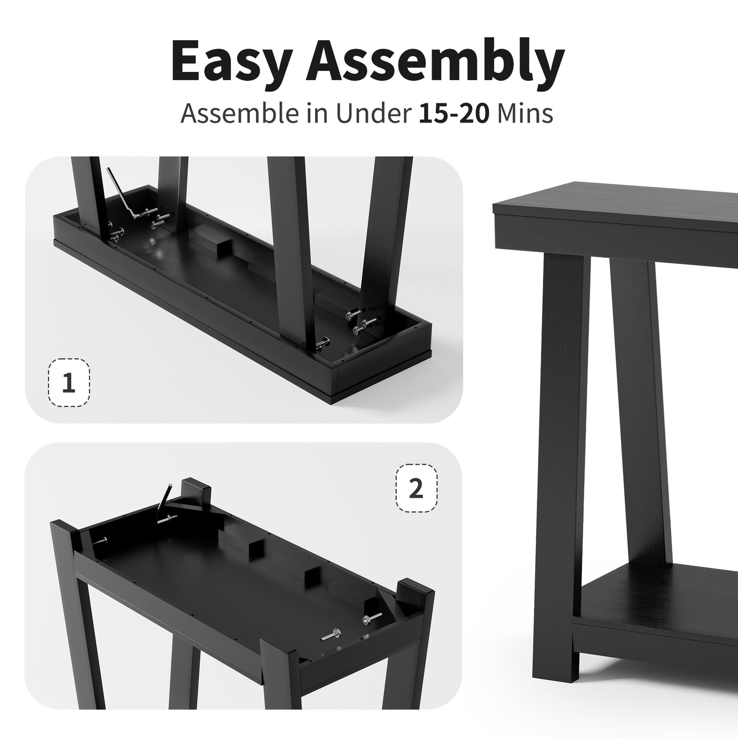 Small Solid Wood Console Table, Narrow Entryway Table with Open Shelves, Behind Couch Sofa Table for Hallway, Living Room, Foyer, Easy Assembly, 36'' Inch, Black