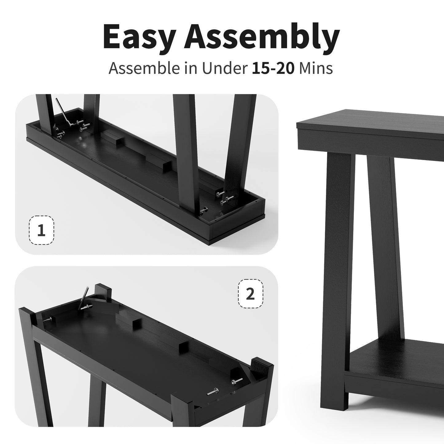 43.5'' Wood Entryway Table, Narrow Console Table with Storage, Behind Couch Sofa Table with Open Shelves for Hallway, Narrow Space, Easy Assembly, Black