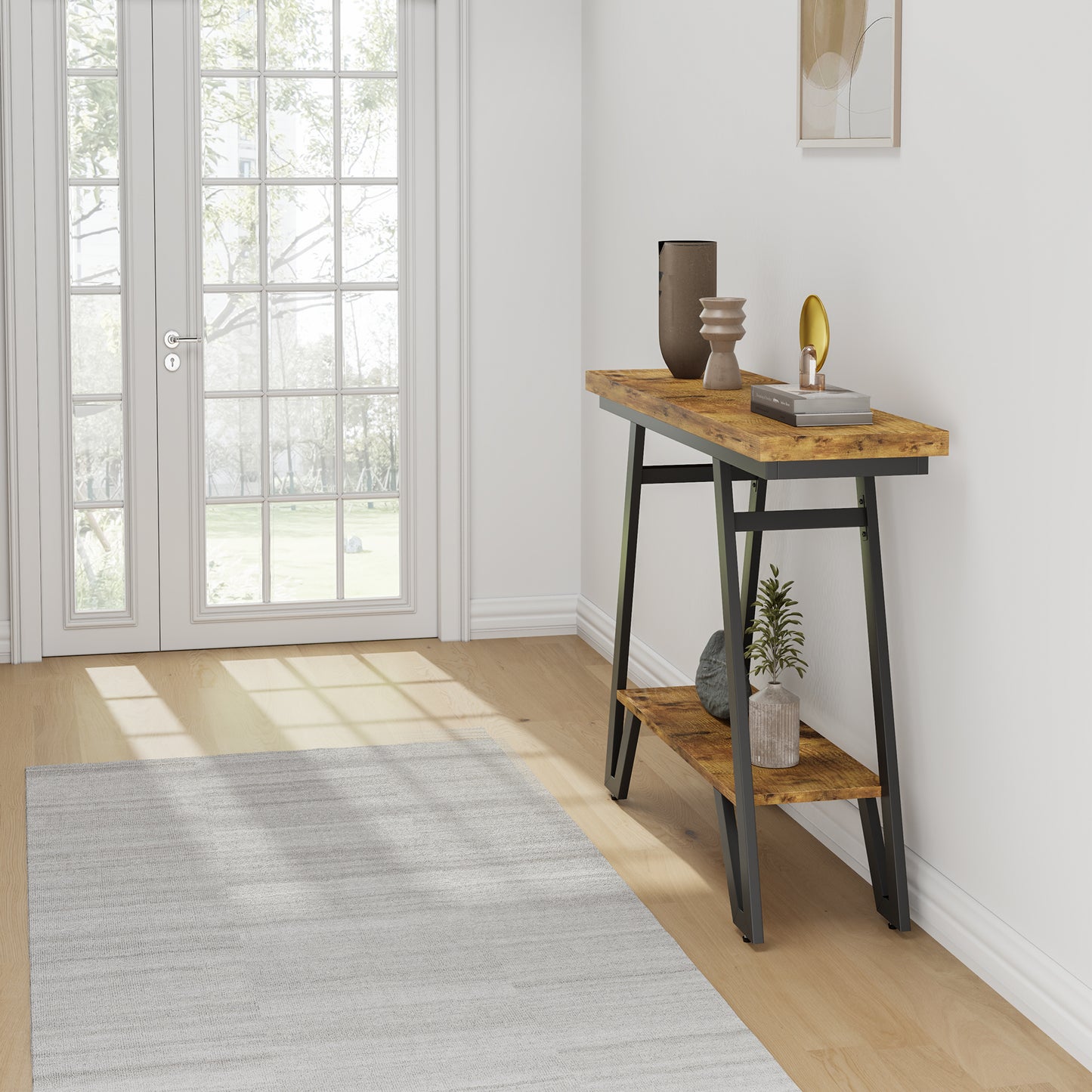 Console Table for Entryway, Space Saving Small Entryway Table with Open Shelves, Narrow Sofa Table Behind Couch for Living Room, Hallway, Easy Assembly, Wooden Top